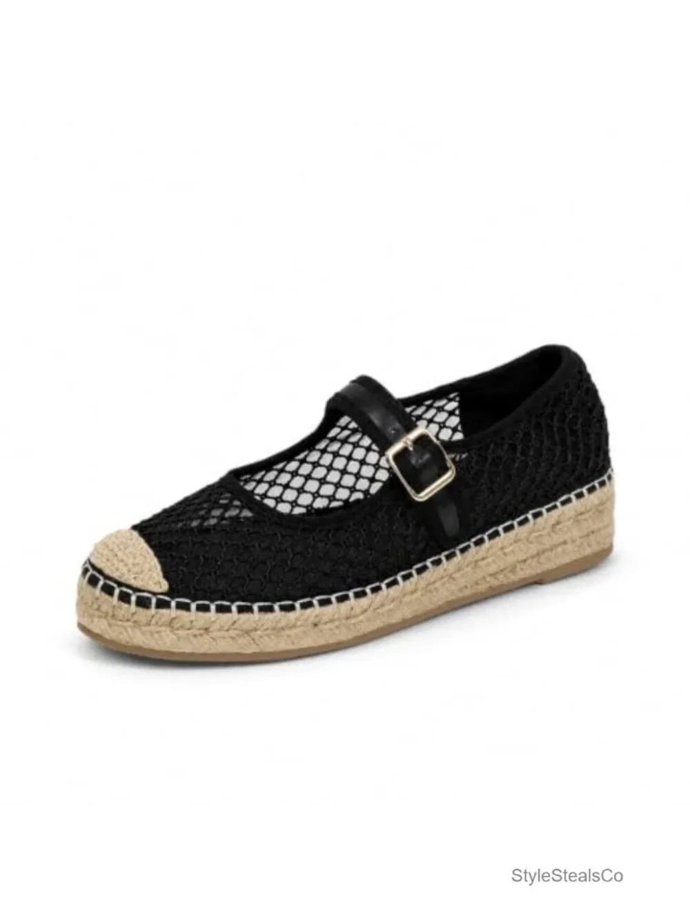 Mary Jane Espadrilles Women Round Toe Platform Ballet Flat with Buckle Rubber